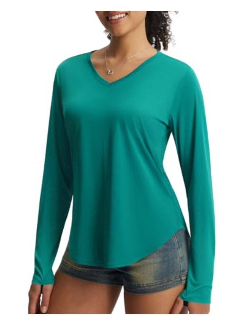 UPF 50+ Long Sleeve Rash Guard V-Neck Quick Dry Swim Top